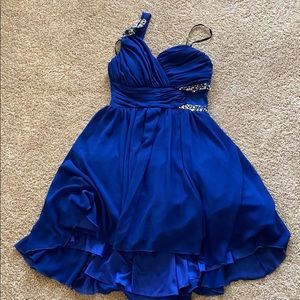 One strap royal blue homecoming dress